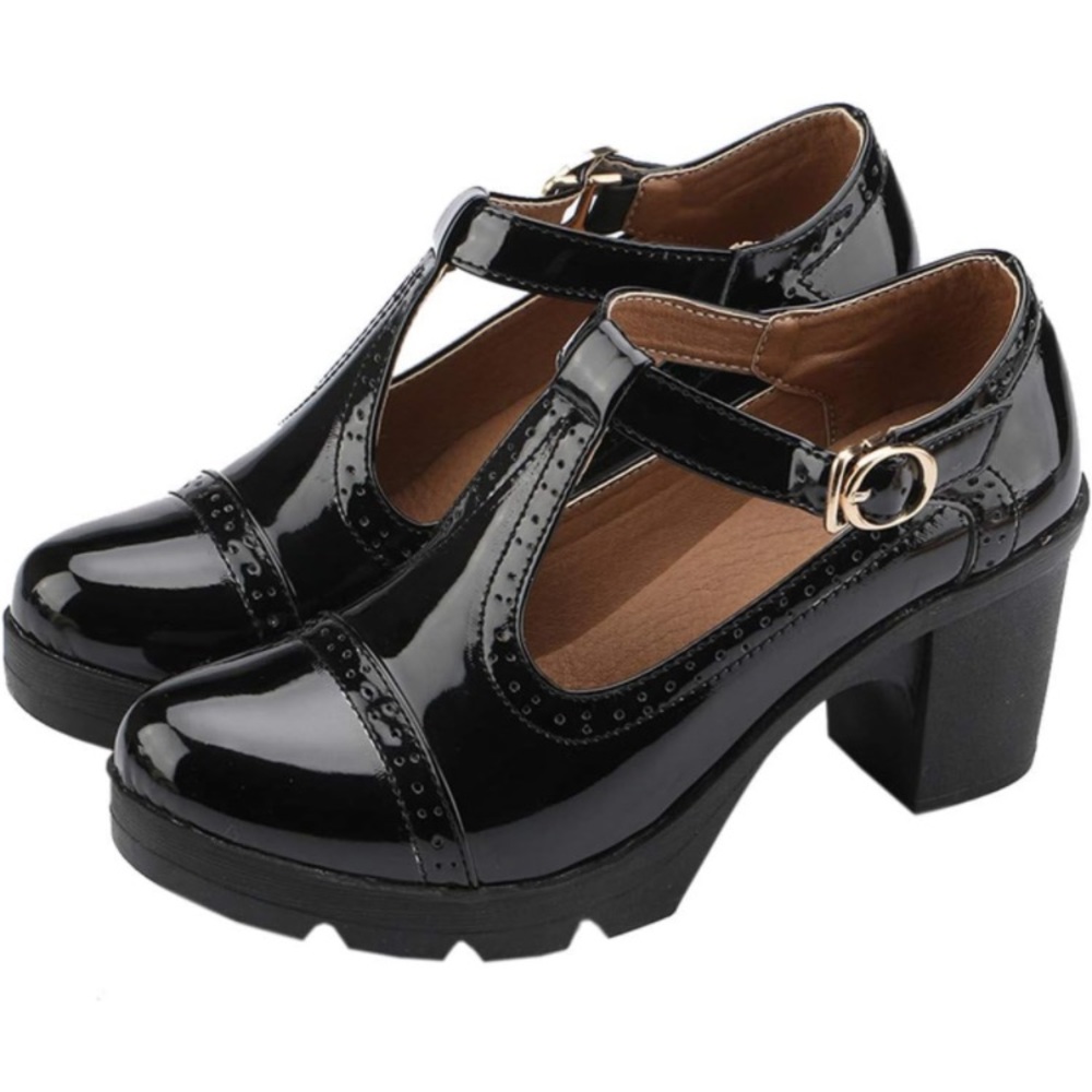 LIKE NEW EUC Women’s Dadawen Oxford Buckle Pump High Heel Shoes, Black 7.5